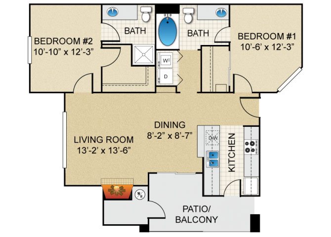 2 bedroom 2 bathroom floor plan at The Springs at Continental Ranch in Tucson, AZ